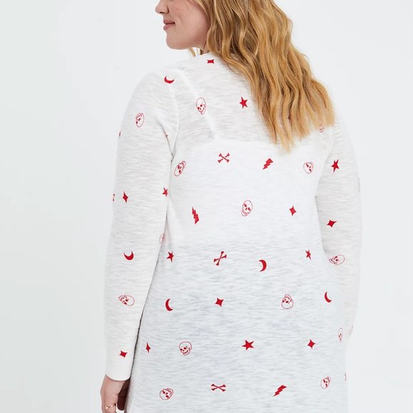 TORRID Cardigan Skulls Lightning Bolt Star Crossbones, size 2x, white and red - Picture 3 of 16